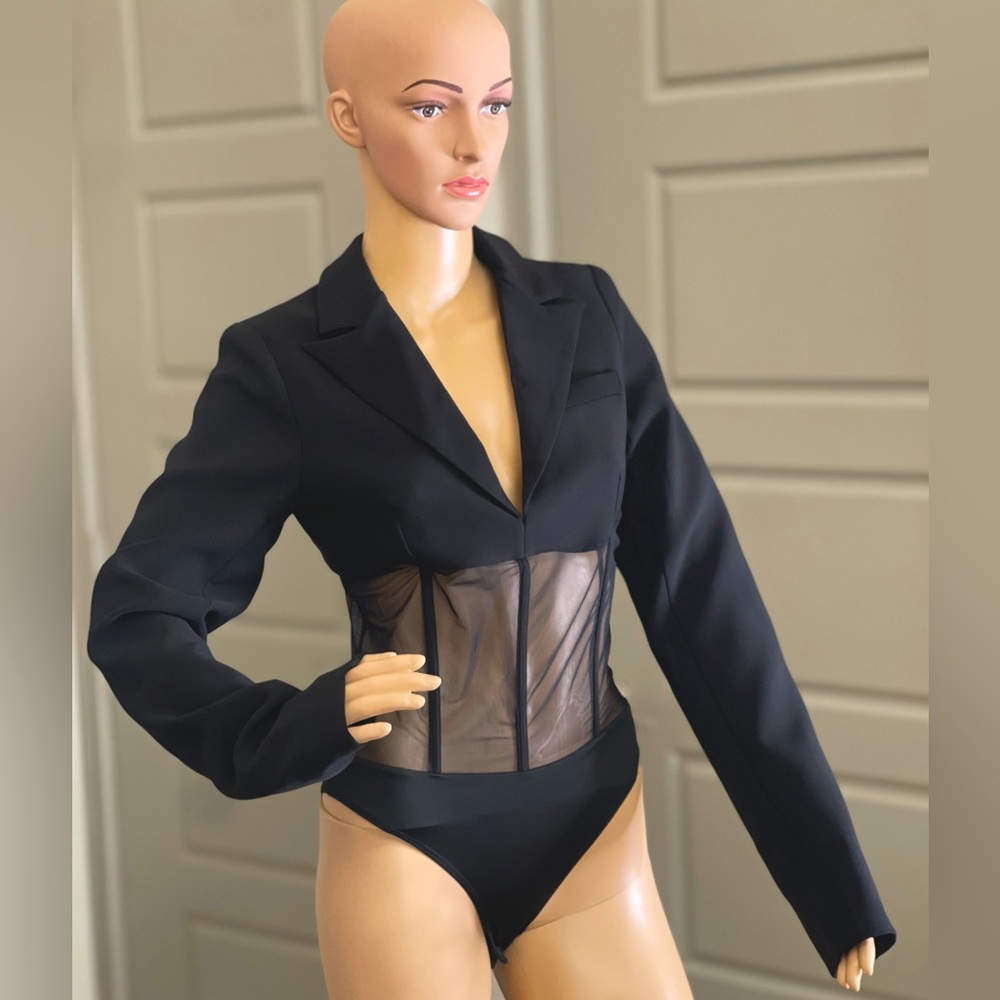 Black mesh bodysuit worn once